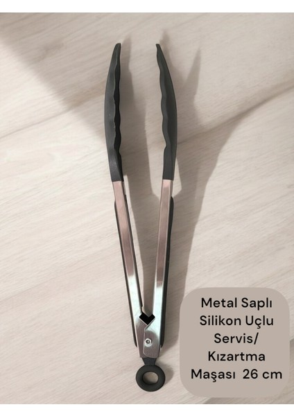 Silikon Uçlu Siyah Metal Kızartma Maşası / Servis Maşası