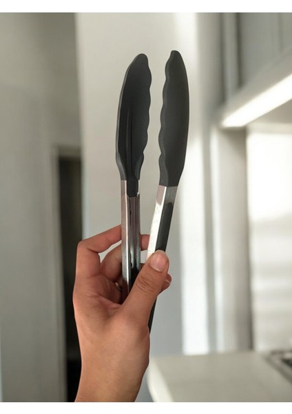 Silikon Uçlu Siyah Metal Kızartma Maşası / Servis Maşası fiyatları