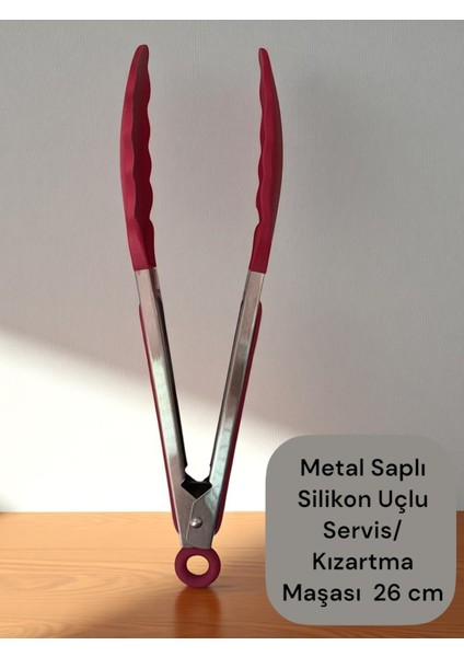 Silikon Uçlu Siyah Metal Kızartma Maşası / Servis Maşası