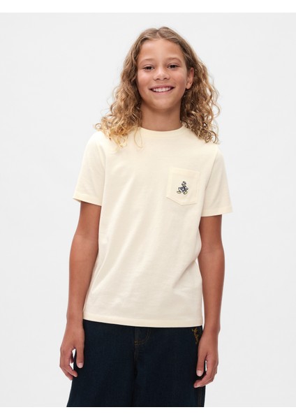 Erkek Çocuk Kırık Beyaz Gap × Disney Cepli T-Shirt
