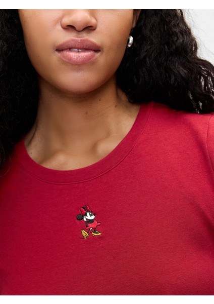 Kadın Kırmızı Gap × Disney Bisiklet Yaka Crop T-Shirt modelleri
