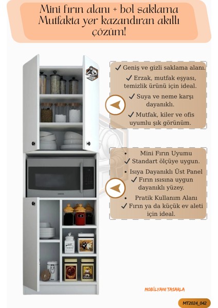 TAMAMI MDF Mobilyanı Tasarla 3 Kapaklı Açık Raflı Modern Tasarım Çok Amaçlı Beyaz Mini Fırın Dolabı/Boy Kiler Dolabı/Erzak Dolabı indirimleri