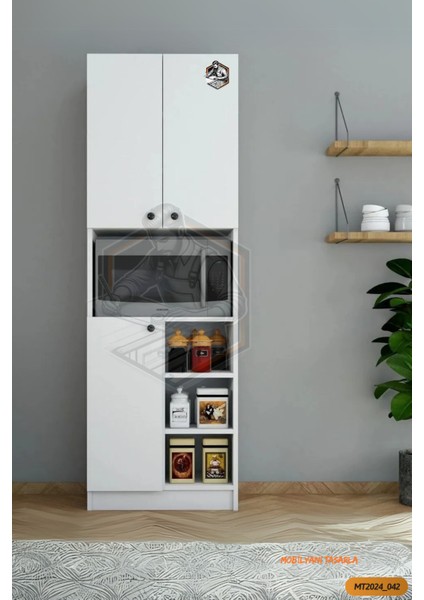 TAMAMI MDF Mobilyanı Tasarla 3 Kapaklı Açık Raflı Modern Tasarım Çok Amaçlı Beyaz Mini Fırın Dolabı/Boy Kiler Dolabı/Erzak Dolabı