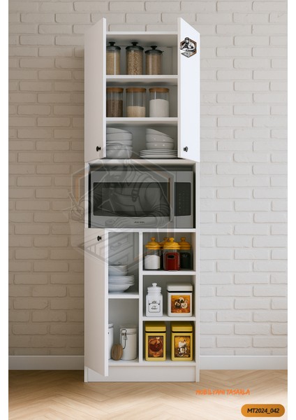 TAMAMI MDF Mobilyanı Tasarla 3 Kapaklı Açık Raflı Modern Tasarım Çok Amaçlı Beyaz Mini Fırın Dolabı/Boy Kiler Dolabı/Erzak Dolabı