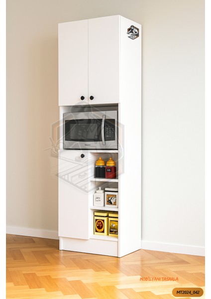 TAMAMI MDF Mobilyanı Tasarla 3 Kapaklı Açık Raflı Modern Tasarım Çok Amaçlı Beyaz Mini Fırın Dolabı/Boy Kiler Dolabı/Erzak Dolabı