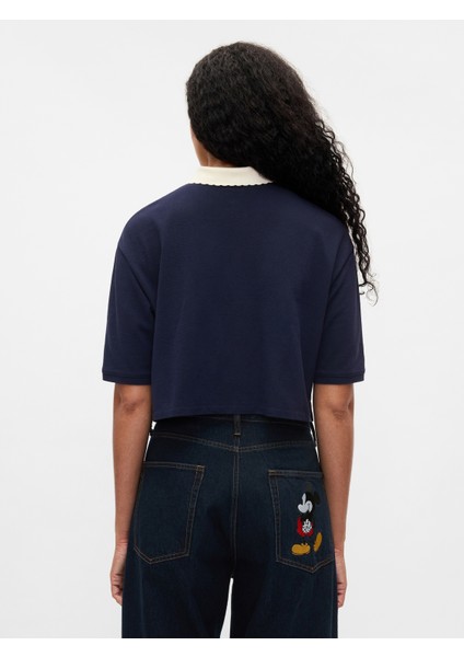 Kadın Lacivert Gap × Disney Minnie Mouse Polo Yaka Crop T-Shirt indirimleri