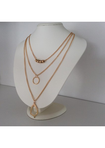 Üçlü Geometrik Figürlü Kolye Altın Renk fiyatları