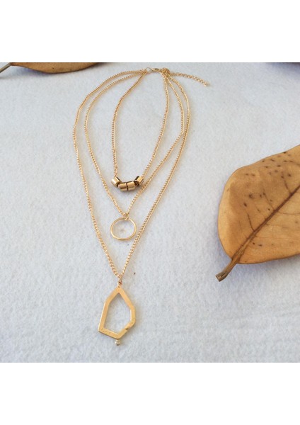 Üçlü Geometrik Figürlü Kolye Altın Renk modelleri