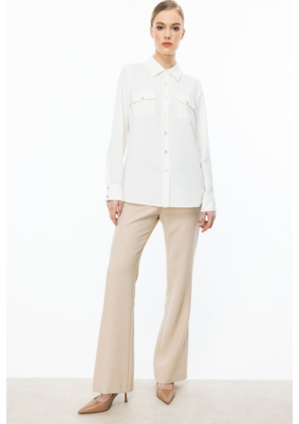 Çift Kapak Cepli Düğmeli Bluz indirimleri