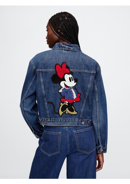 Kadın Koyu Mavi Gap × Disney Minnie Mouse Ikonu Kot Ceket
