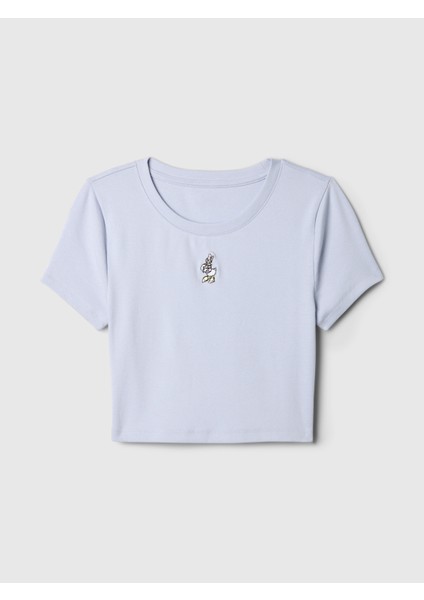 Kadın Açık Mavi Gap × Disney Bisiklet Yaka Crop T-Shirt fiyatları