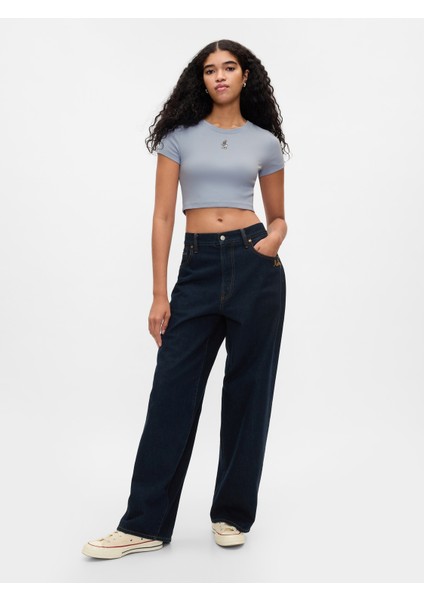 Kadın Açık Mavi Gap × Disney Bisiklet Yaka Crop T-Shirt fırsatları