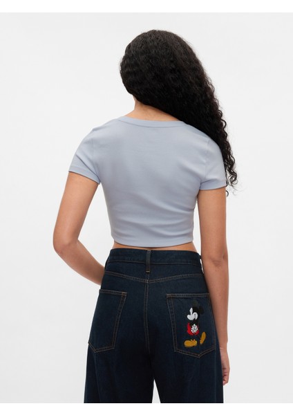 Kadın Açık Mavi Gap × Disney Bisiklet Yaka Crop T-Shirt indirimleri