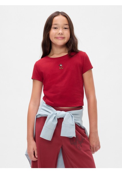 Kız Çocuk Kırmızı Gap × Disney Işlemeli T-Shirt