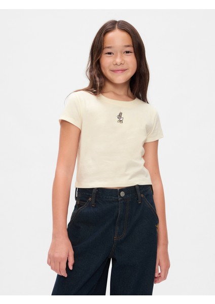 Kız Çocuk Kırık Beyaz Gap × Disney Işlemeli T-Shirt