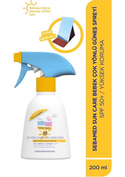 Baby SPF50+ UVA Korumalı UVB Filtreli Çok Yönlü Çocuk Güneş Spreyi 200 ml Seti - Ayna Hediyeli