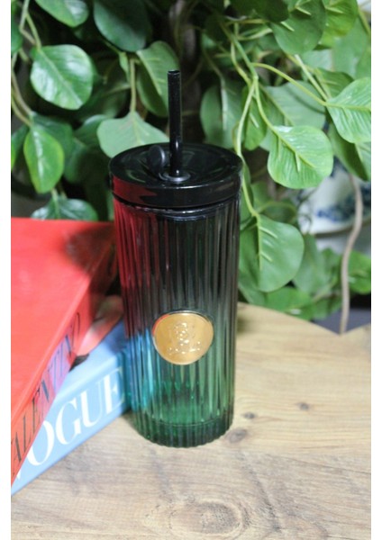 Pipetli Cam Bardak Tekli Pinterest Model Yeşil 450 ml