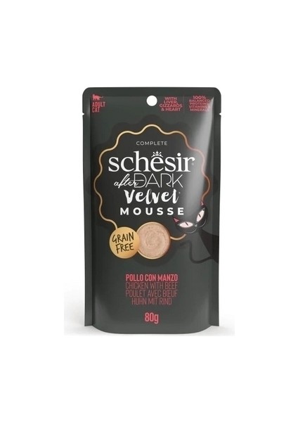 Schesir After Dark Velvet Mousse Tavuklu ve Sığır Etli Yetişkin Kedi Yaş Maması 80 gr