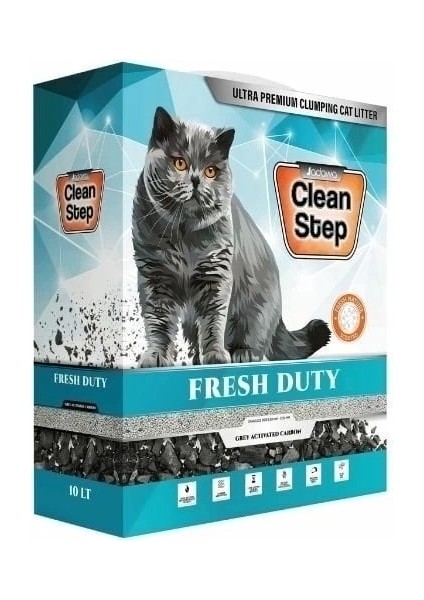 Clean Step Fresh Duty Aktif Karbonlu Bahar Kokulu Ince Taneli Topaklanan Bentonit Kedi Kumu 10 Lt