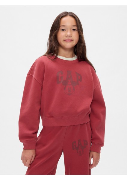 Kız Çocuk Kırmızı Gap × Disney Vintage Soft Mickey Mouse Logo Crop Sweatshirt