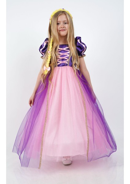Rapunzel Prenses Kız Çocuk Parti Kostümü Doğum Günü Elbisesi