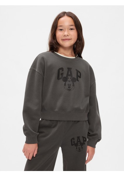 Kız Çocuk Gri Gap × Disney Vintage Soft Mickey Mouse Logo Crop Sweatshirt