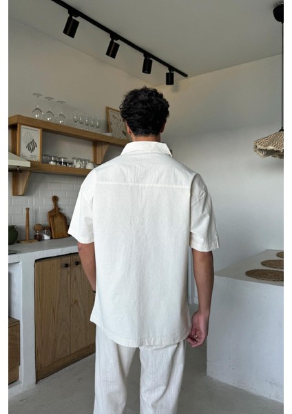 Krem Keten Oversize Kısa Kol Gömlek fiyatları