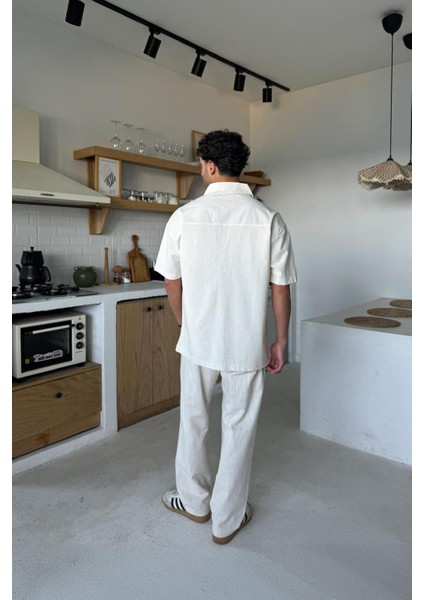 Krem Keten Oversize Kısa Kol Gömlek fırsatları