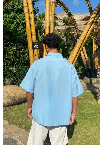Basic Oversize Mavi Kısa Kol Gömlek fiyatları
