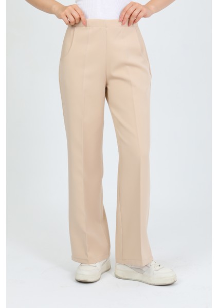 Arkadan Lastikli Yüksek Bel Geniş Paça Palazzo Kadın Rahat Kumaş Pantolon 2345 fırsatları