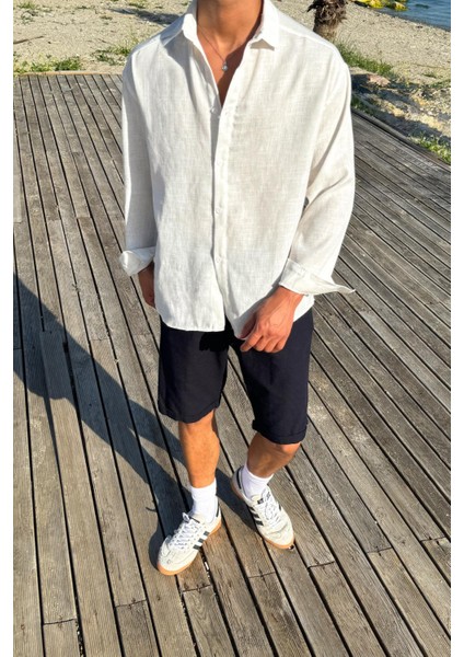 Basic Oversize Keten Gömlek