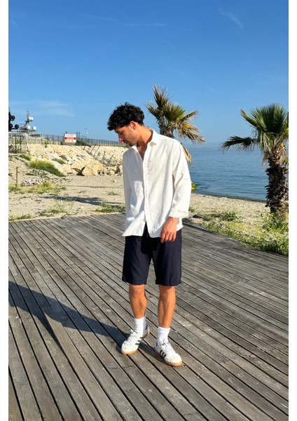 Basic Oversize Keten Gömlek