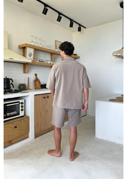 Basic Oversize Kısa Kol Sütlü Kahve Keten Gömlek fırsatları