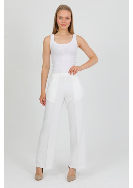 Arkadan Lastikli Yüksek Bel Geniş Paça Palazzo Kadın Rahat Kumaş Pantolon 2345