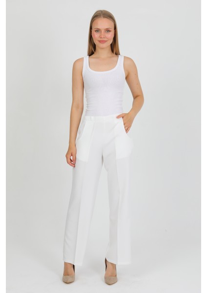 Arkadan Lastikli Yüksek Bel Geniş Paça Palazzo Kadın Rahat Kumaş Pantolon 2345 modelleri