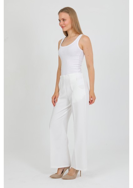 Arkadan Lastikli Yüksek Bel Geniş Paça Palazzo Kadın Rahat Kumaş Pantolon 2345 indirimleri