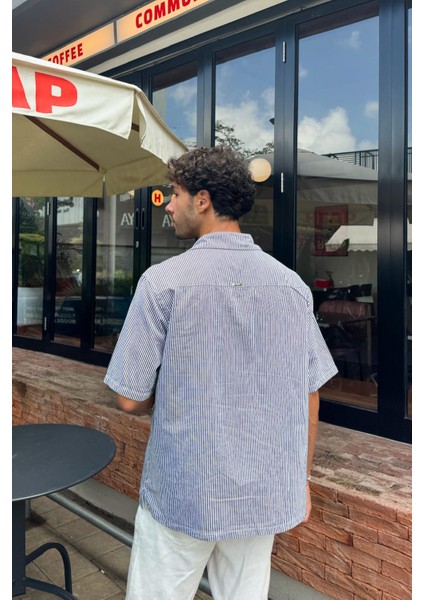 Çizgili Oversize Siyah Kısa Kol Gömlek fiyatları