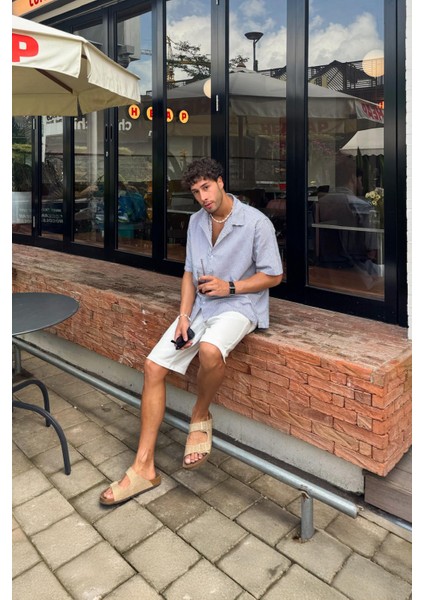 Çizgili Oversize Siyah Kısa Kol Gömlek modelleri