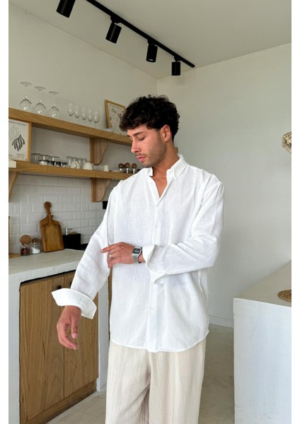 Beyaz Uzun Kollu Basic Oversize Gömlek indirimleri