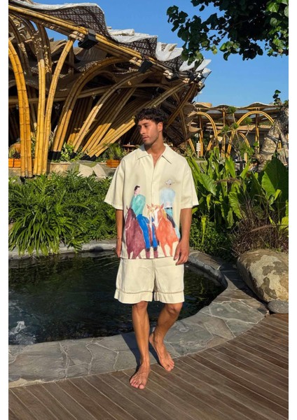 Kovboy Oversize Bej Kısa Kol Gömlek modelleri