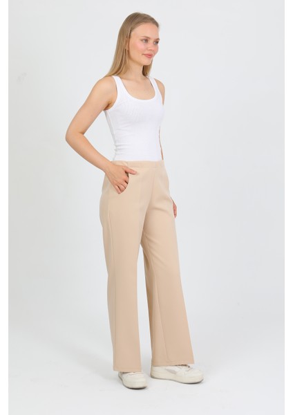 Arkadan Lastikli Yüksek Bel Geniş Paça Palazzo Kadın Rahat Kumaş Pantolon 2345 fiyatları