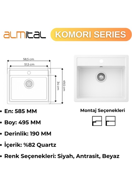 Granit Evye Komorı Series White 58,5X49,5 (Beyaz) modelleri