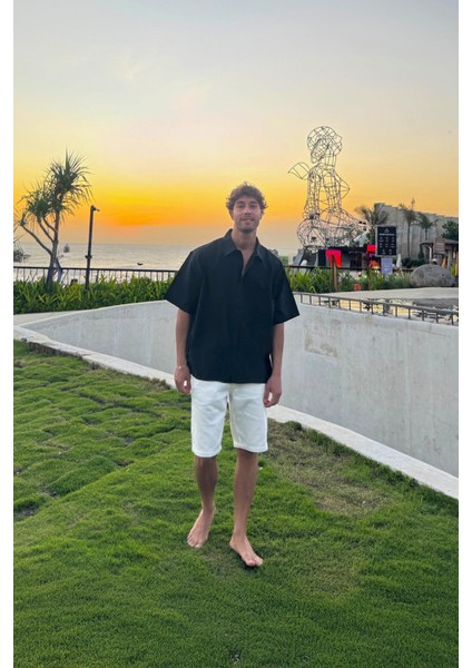 Basic Oversize Siyah Kısa Kol Gömlek modelleri