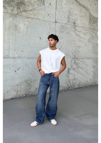 Çizgili Super Mavi Baggy Jean fırsatları