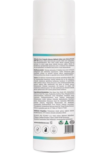 100% Organik Acne Prone Mineral Filtreli Yüz Güneş Kremi 70 gr