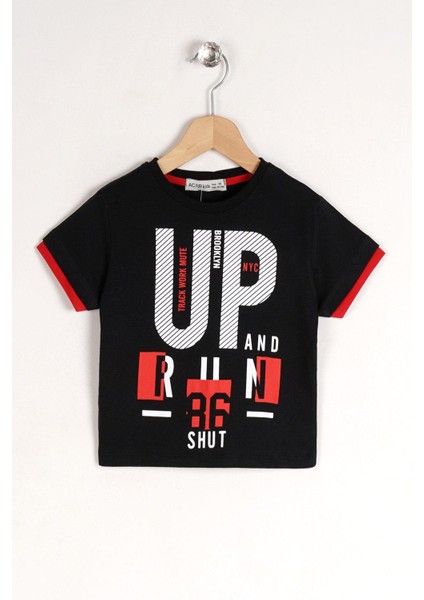 Erkek Çocuk Siyah Renkli Up Baskılı Kısa Kollu Tişört modelleri