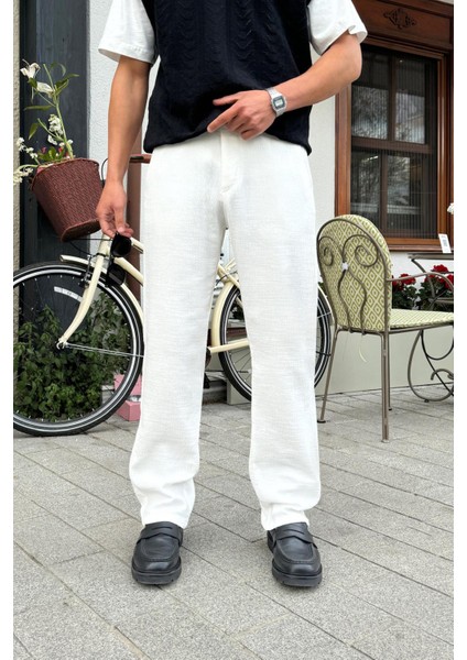 Müslin Kumaş Ekru Baggy Pantalon