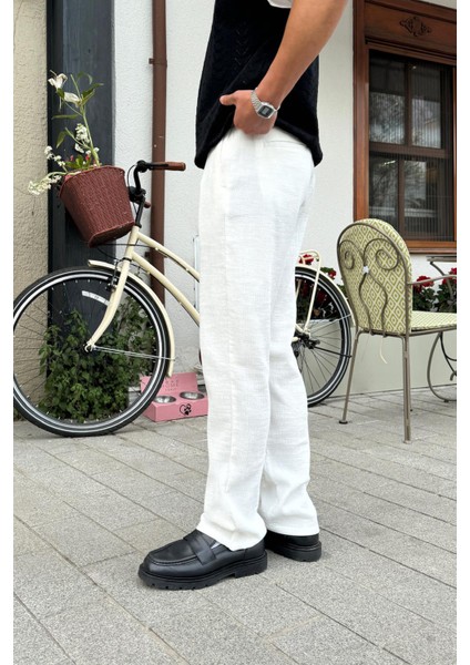 Müslin Kumaş Ekru Baggy Pantalon