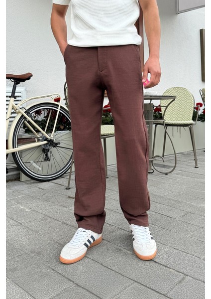 Müslin Kumaş Kahverengi Baggy Pantalon