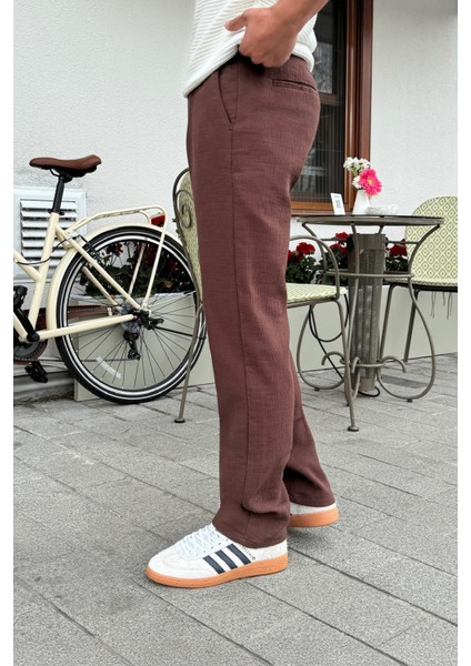 Müslin Kumaş Kahverengi Baggy Pantalon fiyatları